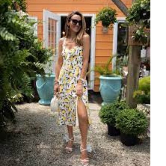 new white house black market lemon print tie front midi dress 00 0 12 14 - Picture 1 of 2